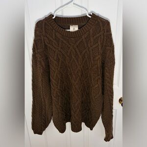 Men's Brown Cable Knit Crewneck Sweater